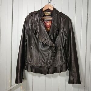 bod & christensen ruffle trimmed leather boho moto jacket